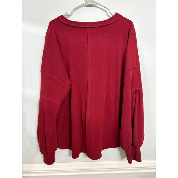 BTFBM Women’s Oversized V-Neck Long Sleeve Top – Wine Red - Picture 2 of 4